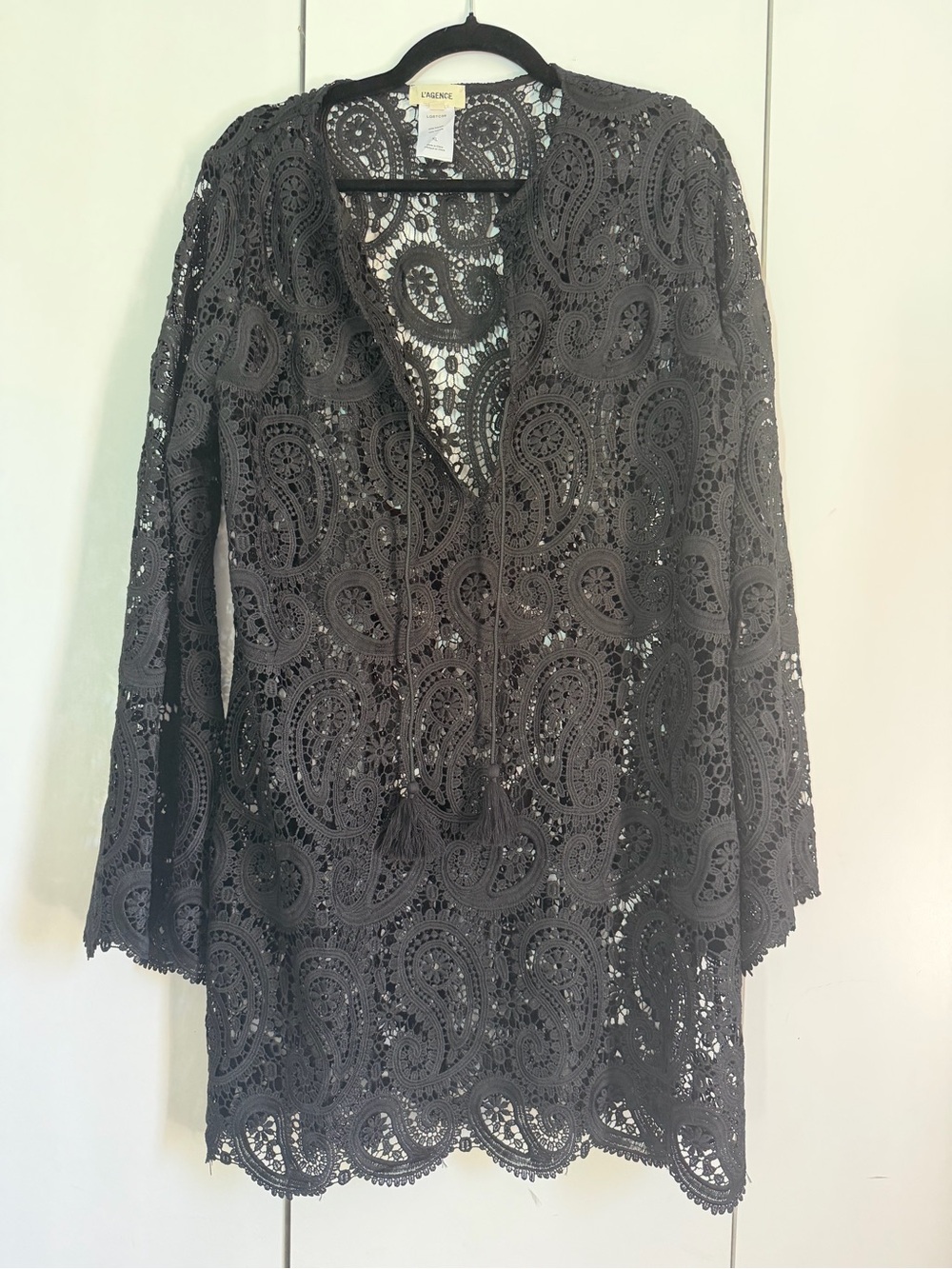 NWOT L'AGENCE Black Crochet Lace coverup-XL